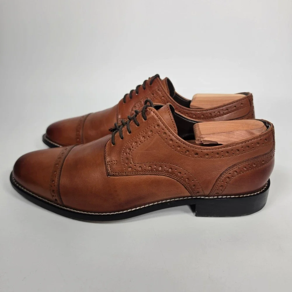 Nunn Bush Norcross Shoes Men's 10M Cognac Leather Cap Toe Oxford Dress Brogue